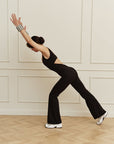 Flex Cut-Out Flared Jumpsuit in Black