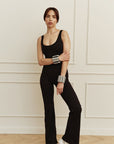 Flex Cut-Out Flared Jumpsuit in Black
