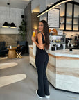 Flex Cut-Out Flared Jumpsuit in Black