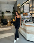 Flex Cut-Out Flared Jumpsuit in Black