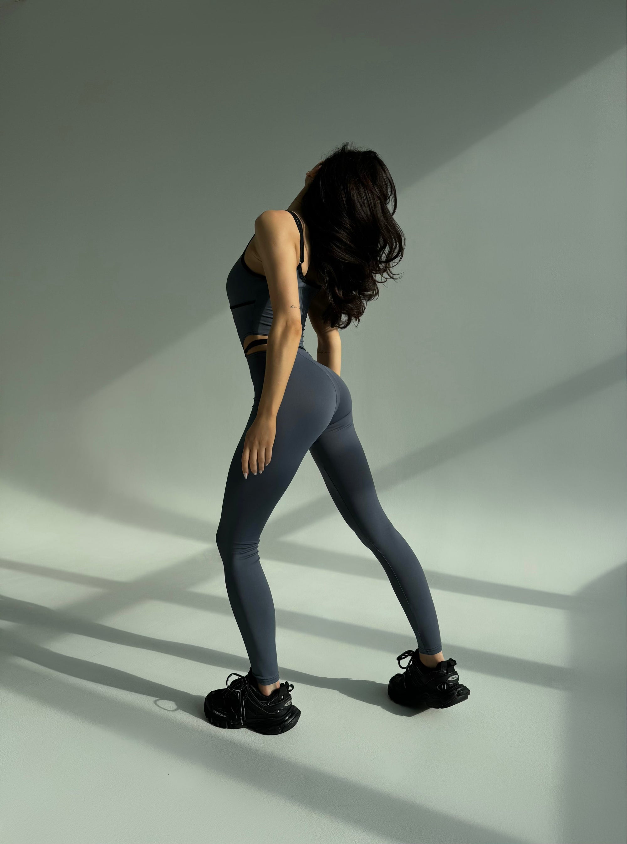 Elabria Strappy Contour Cut Out Unitard Jumpsuit in Gray