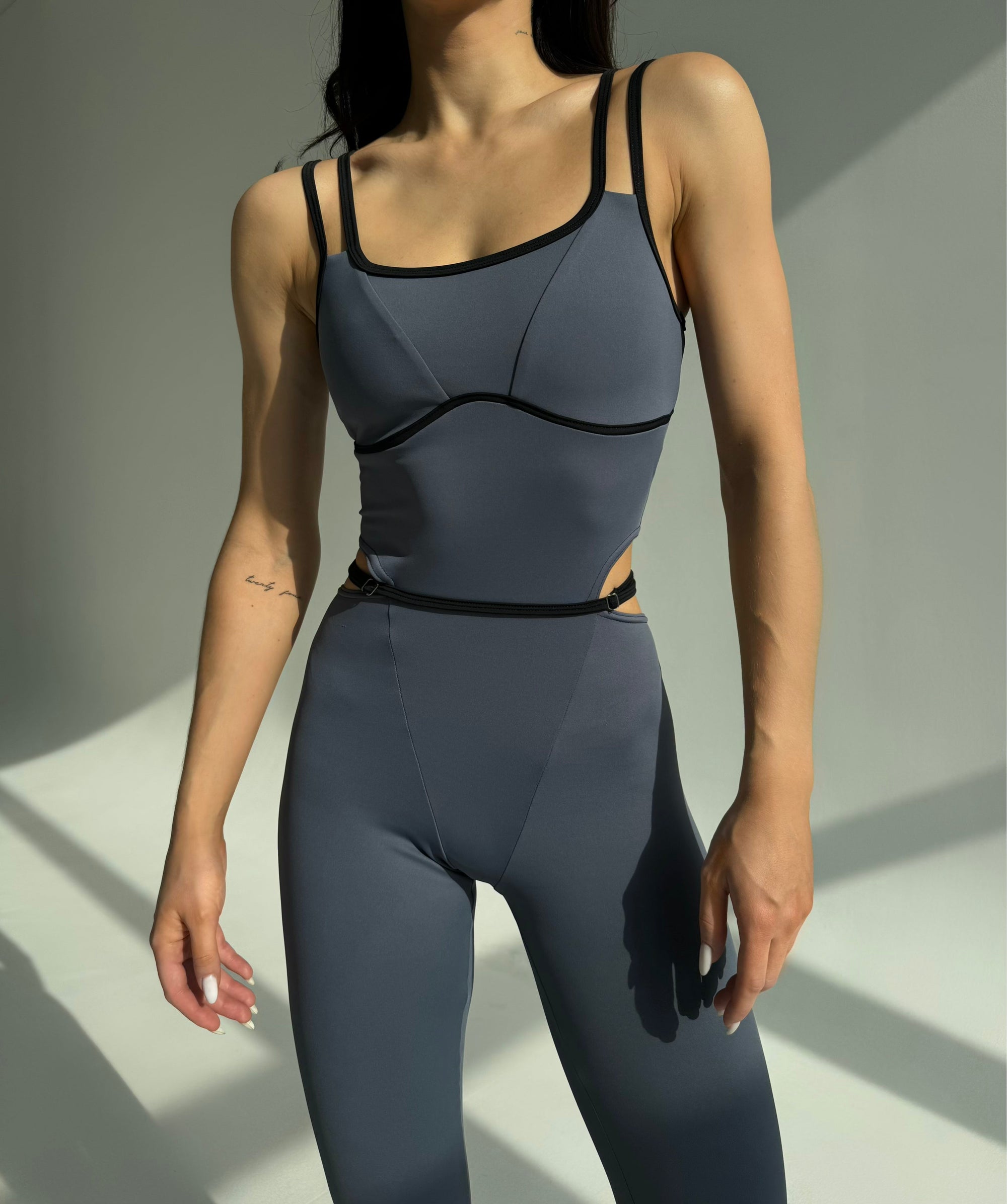 Elabria Strappy Contour Cut Out Unitard Jumpsuit in Gray