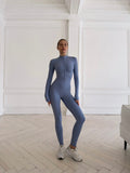 Nova Zip-Front Long-Sleeve Jumpsuit in Blue