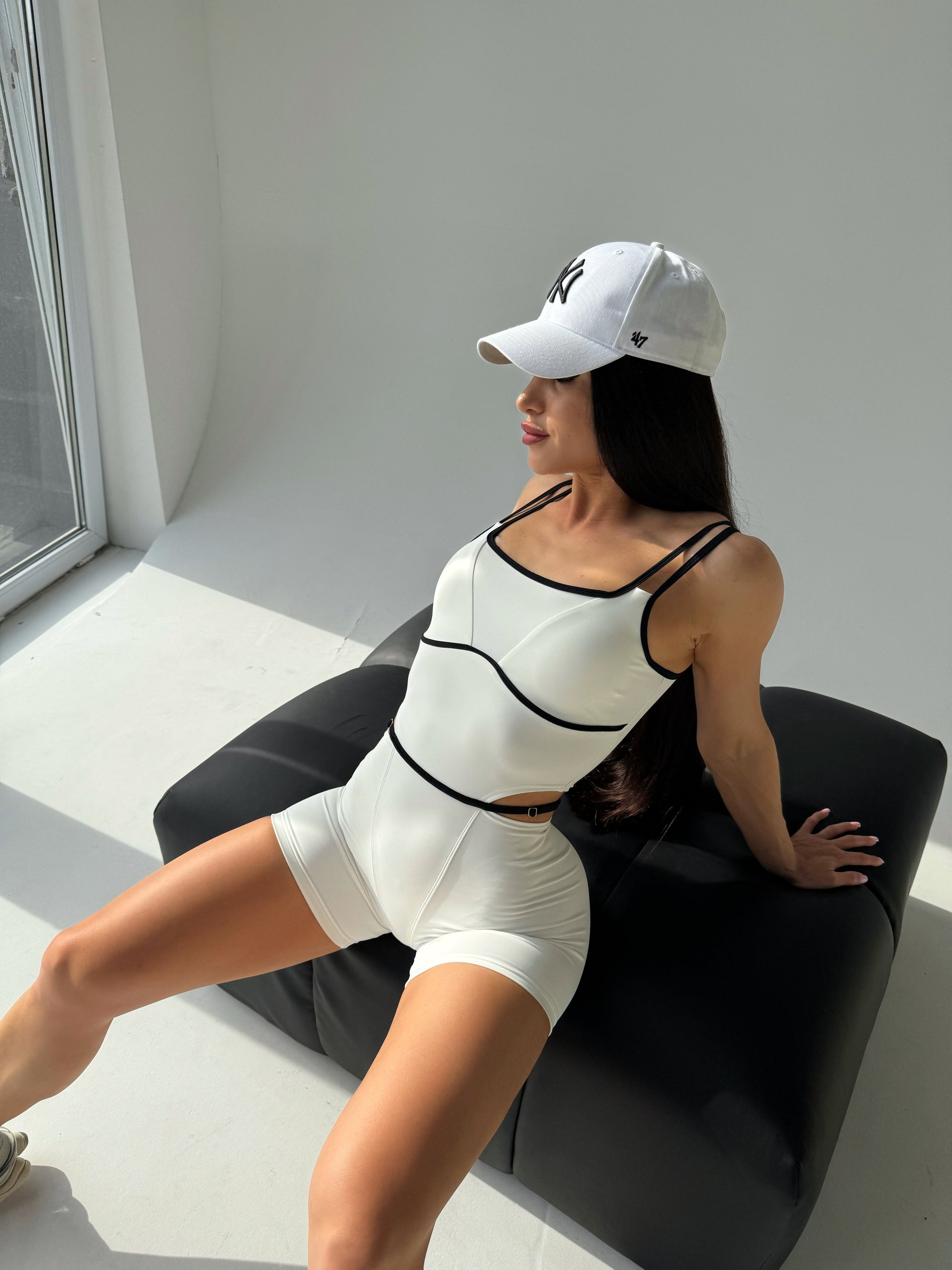 Elabria Strappy Contour Cut Out Unitard Jumpsuit in White
